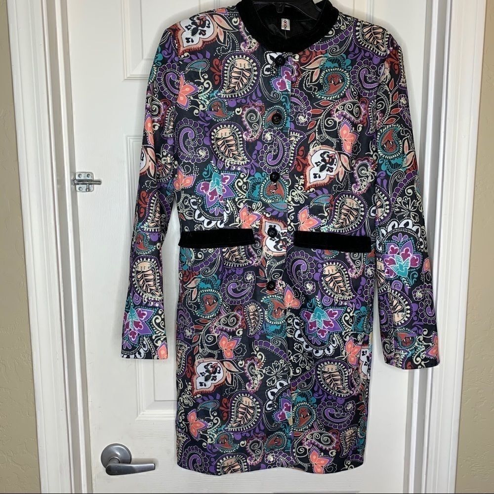 Long Sleeve Paisley Print Shift Coat Size XL